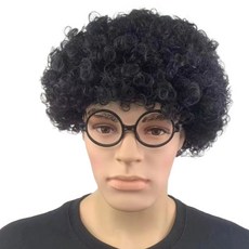 문구담 꼬불꼬불 컬러 삐에로머리 파티용 코스프레 소품 가발, 블랙, 1개