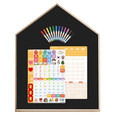 맘스보드 레브 하우스 보드 + 뉴 캘린더 + 미니팝 보드마카 12색 세트, 내츄럴(프레임), 샤인블랙(보드), 혼합색상(뉴캘린더 / 미니팝 보드마카), 1세트