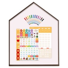 맘스보드 레브 하우스 보드 + 뉴 캘린더 + 미니팝 보드마카 12색 세트, 쇼콜라(프레임), 파우더핑크(보드), 혼합색상(뉴캘린더 / 미니팝 보드마카), 1세트