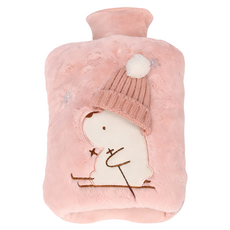 Mass 生活好物 毛絨暖水袋/女生暖床暖手寶/注水熱水袋 北極熊粉色 2L, 1個