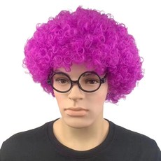 문구담 꼬불꼬불 컬러 삐에로머리 파티용 코스프레 소품 가발, 퍼플, 1개