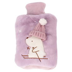 Mass 生活好物 毛絨暖水袋/女生暖床暖手寶/注水熱水袋 北極熊紫色 2L, 1個