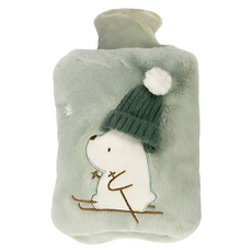 Mass 生活好物 毛絨暖水袋/女生暖床暖手寶/注水熱水袋 北極熊綠色 2L, 1個