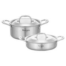 HANIL STAINLESS STEEL 電磁爐用全五層Bergen鍋具2件組, 單一顏色, 1套, 雙耳鍋 18cm + 火鍋 18cm