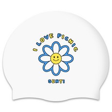 SENTI 野餐矽膠泳帽, 白色 + 藍色, 1個