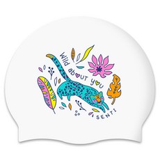 SENTI Kitsch豹紋矽膠泳帽, 白色 + 銥灰色, 1個