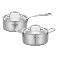 HANIL STAINLESS STEEL 電磁爐用五層Bergen鍋具2件組, 單一顏色, 1套, 雙耳鍋 18cm + 單柄鍋 16cm