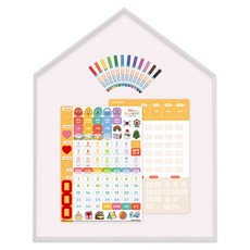 맘스보드 레브 하우스 보드 + 뉴 캘린더 + 미니팝 12색 마카 세트, 페일화이트(프레임), 파우더핑크(보드), 혼합색상(뉴캘린더  미니팝 보드마카), 1세트