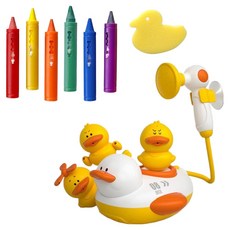 Kizus 鴨子噴泉蓮蓬頭玩具 + 6種沐浴蠟筆 + 橡皮擦套組, 1套, 混合顏色