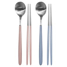 영수산업카멜 스텐 한식 파스텔 샤틴 수저세트, 핑크, 블루, 1세트, 숟가락 2p + 젓가락 2p