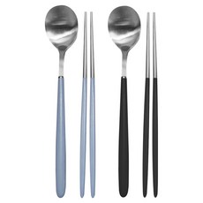 영수산업카멜 스텐 한식 파스텔 샤틴 수저세트, 블루, 블랙, 1세트, 숟가락 2p + 젓가락 2p