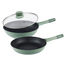 Corelle Brands 康寧餐具 藍寶石鑄造不沾雙鍋組, 綠色, 1套, 平煎鍋 + 深煎鍋 + 鍋蓋