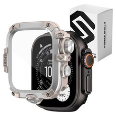 SPACE SHIELD Apple Watch 系列相容 戰術防護 PC 防撞保護殼 + 保護膜套組, 銀色星光, 1套