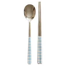Bogen Lumi 格紋餐具組, 薄荷綠, 1套, 湯匙 + 筷子