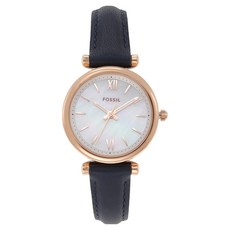FOSSIL 女性Carlie珍珠母貝錶盤皮革手錶 ES4502