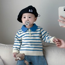 베베니즈 신생아용 스트라이프 니트 카라티셔츠