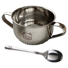 빛나리 304 스테인리스 편리한 양손잡이 그릇 400ml + 스푼 세트, 실버(그릇), 1세트