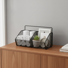 ROI라이프 다용도 수납 걸이 바구니 2칸, 블랙, 1개