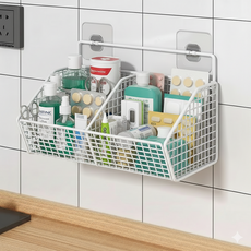 ROI라이프 다용도 수납 걸이 바구니 2칸, 화이트, 1개