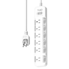 TUNO 圖諾 旋轉插頭電源延長線 7切6座3P, 白色, 1個, 120cm