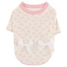 핑카홀릭 반려동물 리보니 곰돌이 레이스 리본 티셔츠 TR7902, 핑크, 1개