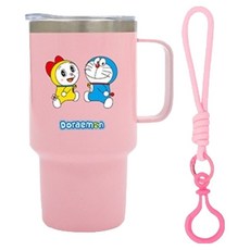 주니 도라에몽 미니 스테인리스 텀블러 120ml + 스트랩 세트, 핑크, 1세트
