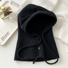 하임픽 고급형 와이드핏 후드 니트 바라클라바, 블랙, 1개