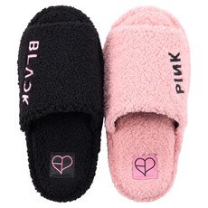 BLACKPINK DEADLINE世界巡迴日本場官方周邊 Logo室內拖鞋 25~27cm, 單品, 黑色 + 粉色