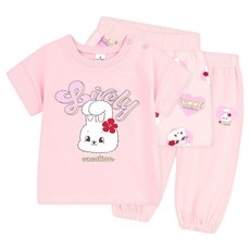 Milk Baby 可愛兔子愛心Bong Bong短袖T恤 + 四分褲 + 束口褲套裝