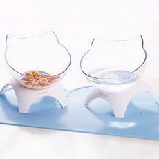 딩동펫 반려동물 캣이어즈 경사형 투명 보울 식기 1구 세트, 화이트, 2세트