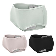 GIAT 吉亞特 石墨烯柔感防漏生理褲3件組 530863 素面款, 晶石黑 + 淡灰綠 + 拿鐵膚