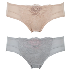 La Felino 圓舞曲蕾絲低腰三角褲2件組 86423-00-15 優雅膚, 膚色 + 灰色
