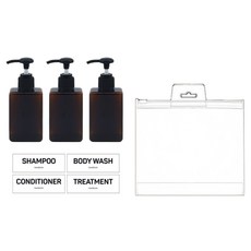 여행용 욕실 샴푸 디스펜서 휴대용 리필용기 100ml x 3p + 라벨 + 지퍼백 세트, 브라운, 1세트