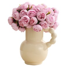 Delirium 現代感性高級室內裝飾花瓶 + 牡丹花束套組, 奶油色(花瓶), 粉紅色(牡丹花束)
