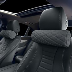 엔칸타 차량용 가죽 메모리폼 목쿠션, 블랙, 2개