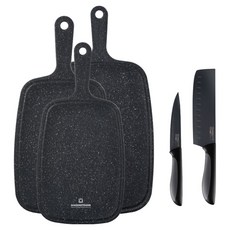 WAGENSTEIGER 大理石紋手持砧板3件組 + 多功能水果刀 + 蔬菜菜刀套組 黑色, 1個, 多功能水果刀 + 蔬菜菜刀 + 大理石紋手持砧板 小 + 大理石紋手持砧板 中 + 大理石紋手持砧板 大