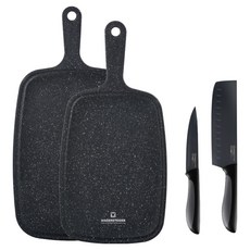 WAGENSTEIGER 大理石紋手持砧板2件組 + 多功能水果刀 + 蔬菜菜刀套組 黑色, 1個, 多功能水果刀 + 蔬菜菜刀 + 大理石紋手持砧板 小 + 大理石紋手持砧板 中