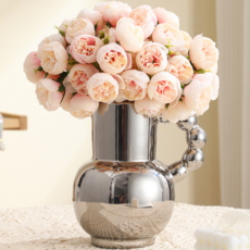 Delirium 現代感性高級室內裝飾牡丹花瓶, 銀色 + 淺粉色