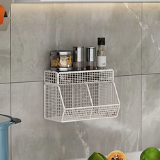 ROI life 多用途收納2格掛籃 + 支架組, 白色, 1套