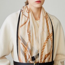 DAKS 女款格紋鏈條長方形羊毛絲綢圍巾 DCSC6EC03I2