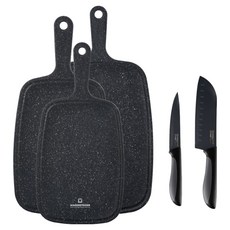 WAGENSTEIGER 黑色刀具砧板5件組, 1套, 美工刀 + 山德庫廚刀 + 大理石紋手持砧板 3件組