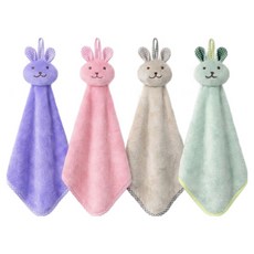 민스리빙 토끼얼굴 주방 고리수건 4종 세트, 베이지, 카키, 퍼플, 핑크, 1세트