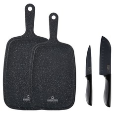 WAGENSTEIGER 黑色刀具砧板4件組, 1套, 多功能水果刀 + 三德菜刀 + 大理石紋手提砧板 小 + 大理石紋手提砧板 中