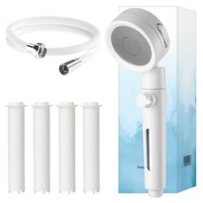 HappyDarling 3段調節開關過濾蓮蓬頭 濾芯5入 軟管, 白色, 1個