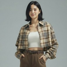 MEICHEL 女款經典舒適格紋寬鬆短版襯衫 12426