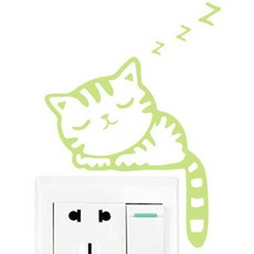소유공간 거실 침실 야광 잠자는 고양이 스위치 스티커 S261-0160FR 5p, TYPE 1