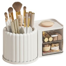 조인메이드 데스크 정리 회전식 2단 연필꽂이, 화이트, 1개