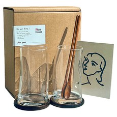 알럽하우스 바나나 하이볼잔 2p x 390ml + 롱머들러 2p + 우드코스터 2p + 엽서 세트 7040197, 혼합색상, 1세트