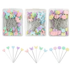 코오미 파스텔톤 손잡이가 있는 시침핀 하트 100p + 나비 100p + 튤립 100p 세트 6W0035, 300개, 혼합색상