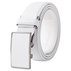 BLANC FLEUR 牛皮縫線方形飾片高爾夫皮帶, 白色, 1個